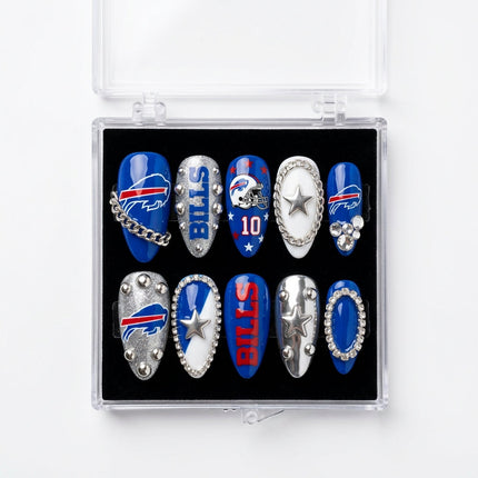 Buffalo Bills Handmade Press On Nails | Reusable 3D Nail Set