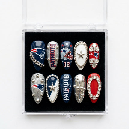 New England Patriots Handmade Press On Nails | Reusable 3D Nail Set
