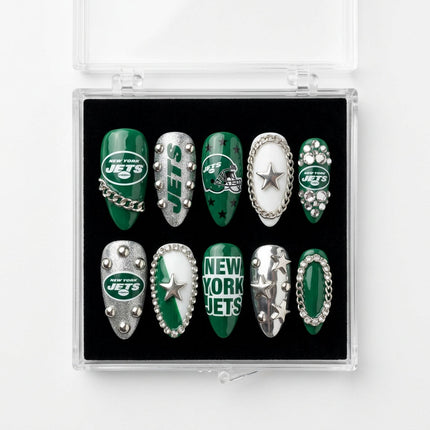 New York Jets Handmade Press On Nails | Reusable 3D Nail Set