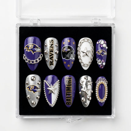 Baltimore Ravens Handmade Press On Nails | Reusable 3D Nail Set