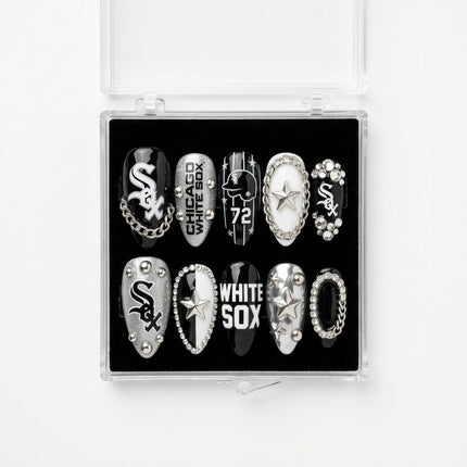 Chicago White Sox Handmade Press On Nails | Reusable 3D Nail Set