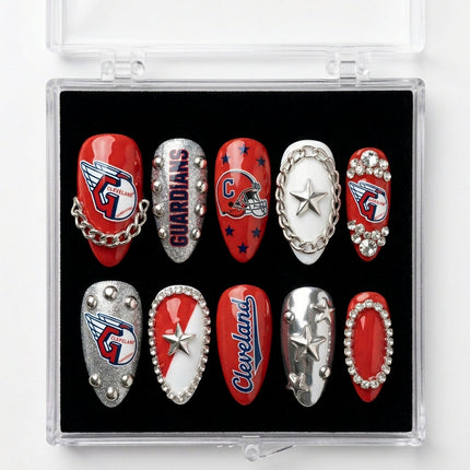 Cleveland Guardians Handmade Press On Nails | Reusable 3D Nail Set