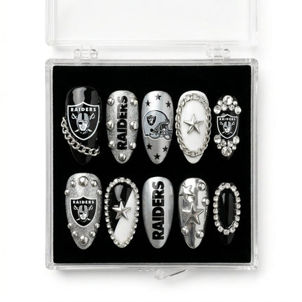 Las Vegas Raiders Handmade Press On Nails | Reusable 3D Nail Set