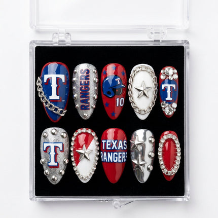Texas Rangers Handmade Press On Nails | Reusable 3D Nail Set