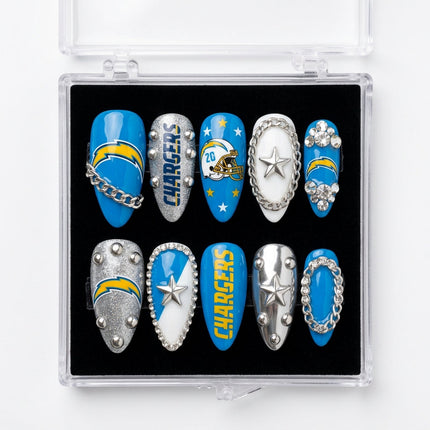 Los Angeles Chargers Handmade Press On Nails | Reusable 3D Nail Set