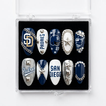San Diego Padres Handmade Press On Nails | Reusable 3D Nail Set
