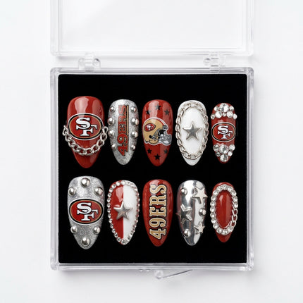 San Francisco 49ers Handmade Press On Nails | Reusable 3D Nail Set