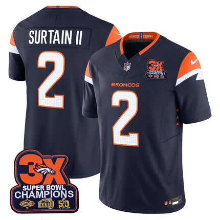 Men's Denver Broncos 3-Time Champions Patch Vapor Limited Jersey - All Stitched