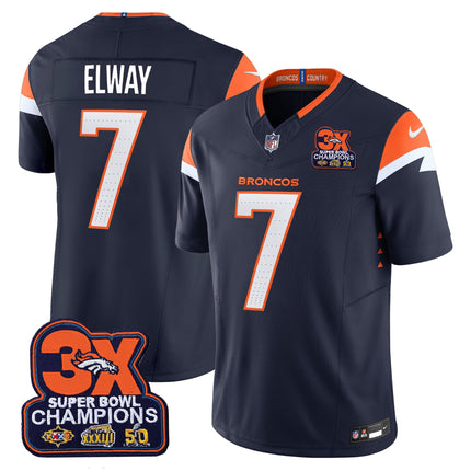 Men's Denver Broncos 3-Time Champions Patch Vapor Limited Jersey - All Stitched