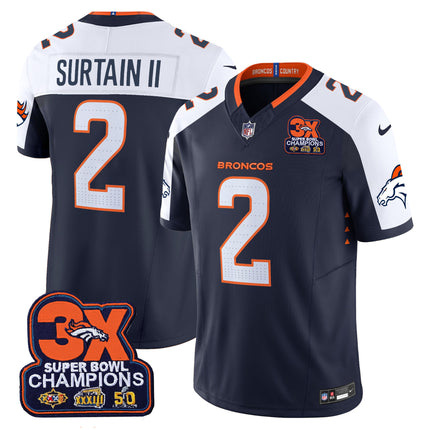 Men's Denver Broncos 3-Time Champions Patch Vapor Limited Jersey - All Stitched