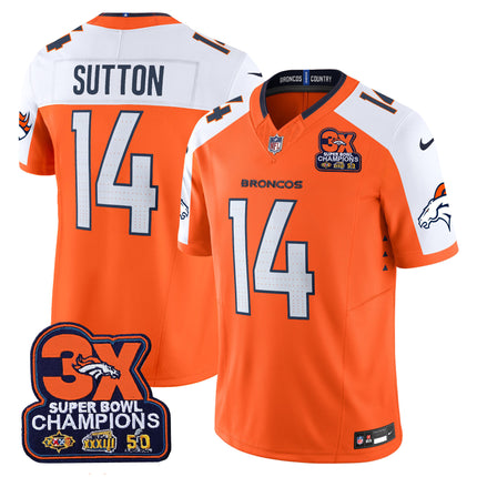 Men's Denver Broncos 3-Time Champions Patch Vapor Limited Jersey - All Stitched