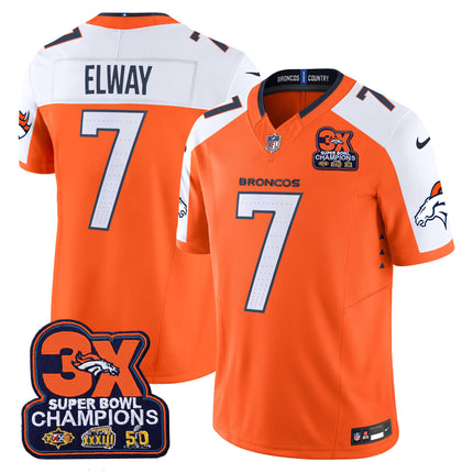 Men's Denver Broncos 3-Time Champions Patch Vapor Limited Jersey - All Stitched