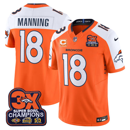Men's Denver Broncos 3-Time Champions Patch Vapor Limited Jersey - All Stitched