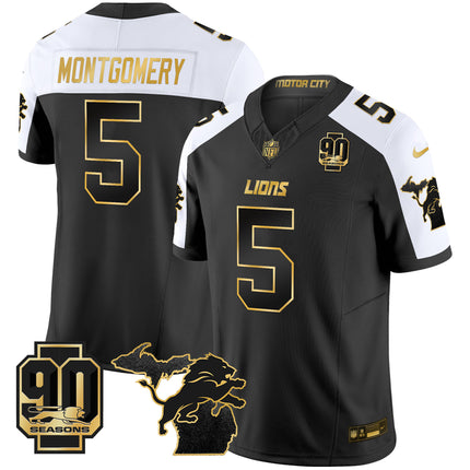 Men's Detroit Lions 2025 Michigan & 90th Season Patch Gold Vapor Limited Jersey - All Stitched