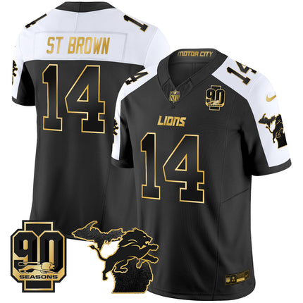 Men's Detroit Lions 2025 Michigan & 90th Season Patch Gold Vapor Limited Jersey - All Stitched