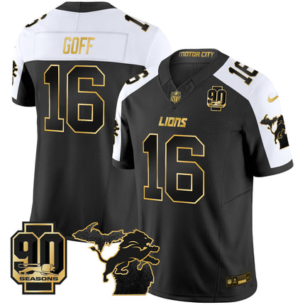 Men's Detroit Lions 2025 Michigan & 90th Season Patch Gold Vapor Limited Jersey - All Stitched