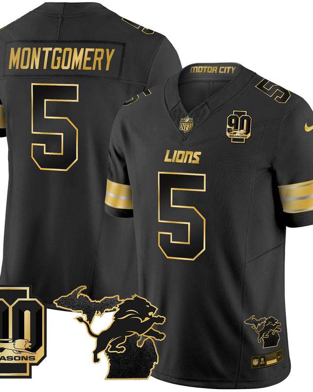 Men's Detroit Lions 2025 Michigan & 90th Season Patch Gold Vapor Limited Jersey - All Stitched