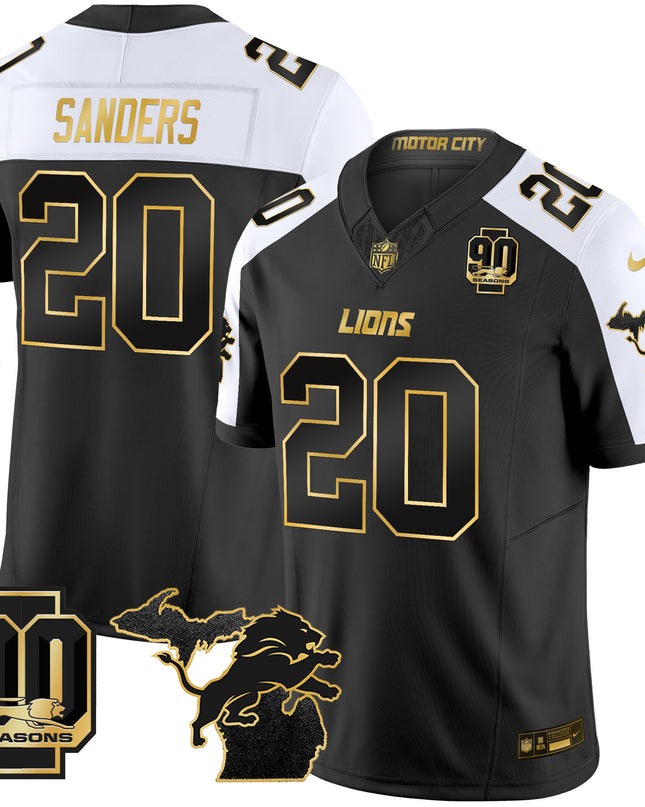 Men's Detroit Lions 2025 Michigan & 90th Season Patch Gold Vapor Limited Jersey - All Stitched