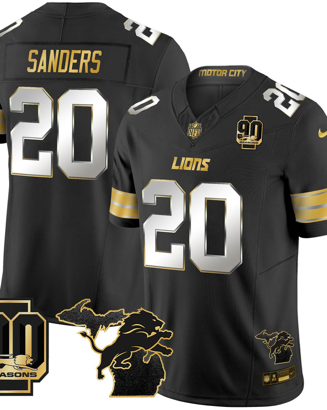 Men's Detroit Lions 2025 Michigan & 90th Season Patch Gold Vapor Limited Jersey - All Stitched