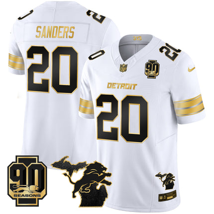Men's Detroit Lions 2025 Michigan & 90th Season Patch Gold Vapor Limited Jersey - All Stitched