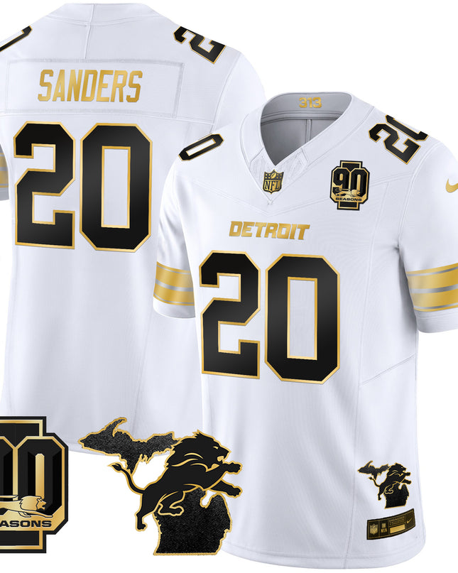 Men's Detroit Lions 2025 Michigan & 90th Season Patch Gold Vapor Limited Jersey - All Stitched