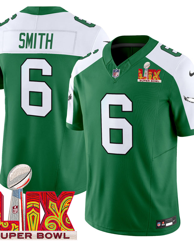 Men's Philadelphia Eagles Kelly Green Super Bowl LIX Patch Vapor Limited Jersey - All Stitched