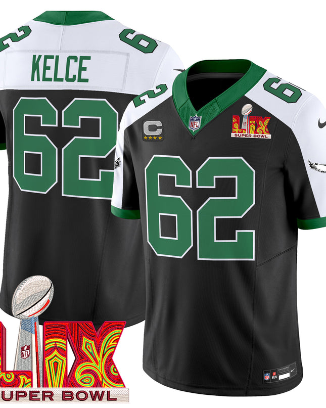 Men's Philadelphia Eagles Kelly Green Super Bowl LIX Patch Vapor Limited Jersey - All Stitched