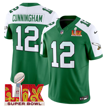 Men's Philadelphia Eagles Kelly Green Super Bowl LIX Patch Vapor Limited Jersey - All Stitched