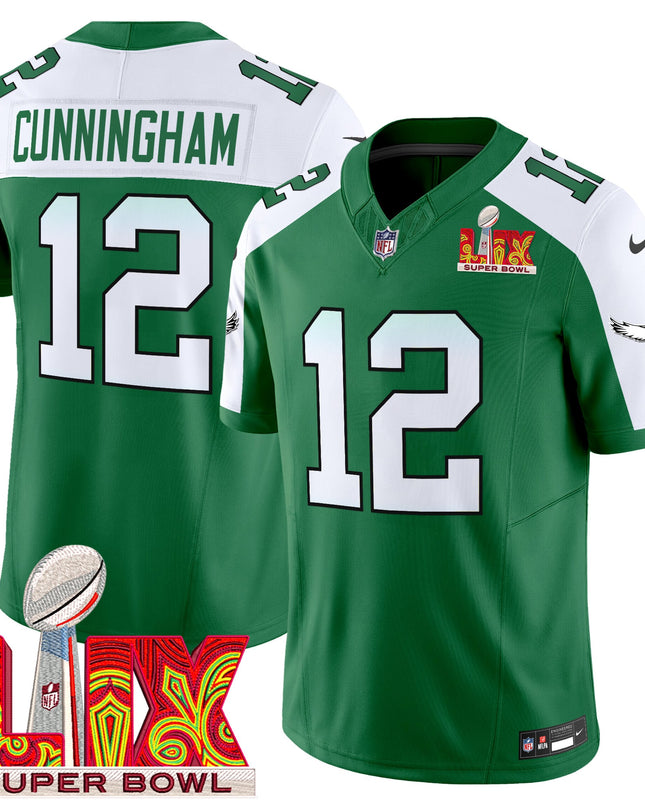 Men's Philadelphia Eagles Kelly Green Super Bowl LIX Patch Vapor Limited Jersey - All Stitched
