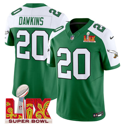 Men's Philadelphia Eagles Kelly Green Super Bowl LIX Patch Vapor Limited Jersey - All Stitched