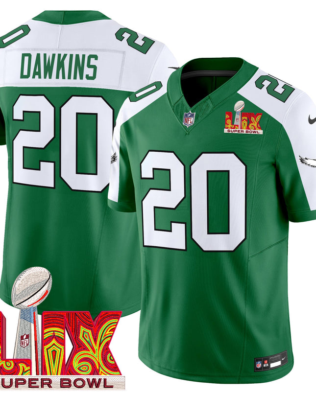 Men's Philadelphia Eagles Kelly Green Super Bowl LIX Patch Vapor Limited Jersey - All Stitched