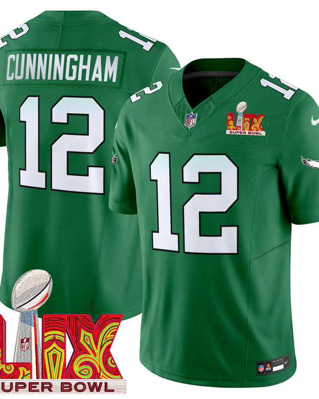 Men's Philadelphia Eagles Kelly Green Super Bowl LIX Patch Vapor Limited Jersey - All Stitched