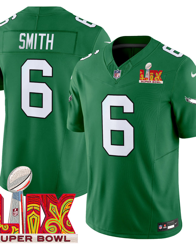 Men's Philadelphia Eagles Kelly Green Super Bowl LIX Patch Vapor Limited Jersey - All Stitched