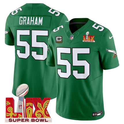 Men's Philadelphia Eagles Kelly Green Super Bowl LIX Patch Vapor Limited Jersey - All Stitched