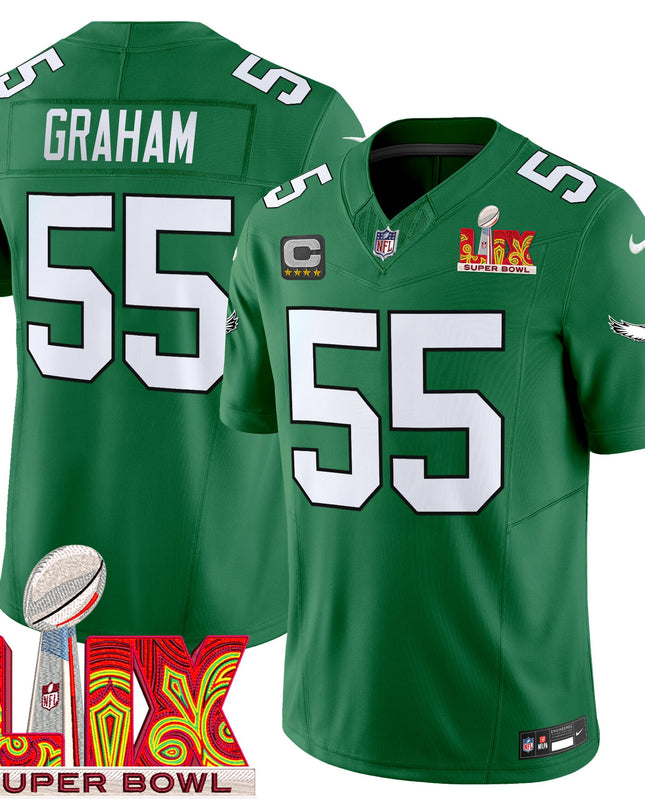 Men's Philadelphia Eagles Kelly Green Super Bowl LIX Patch Vapor Limited Jersey - All Stitched
