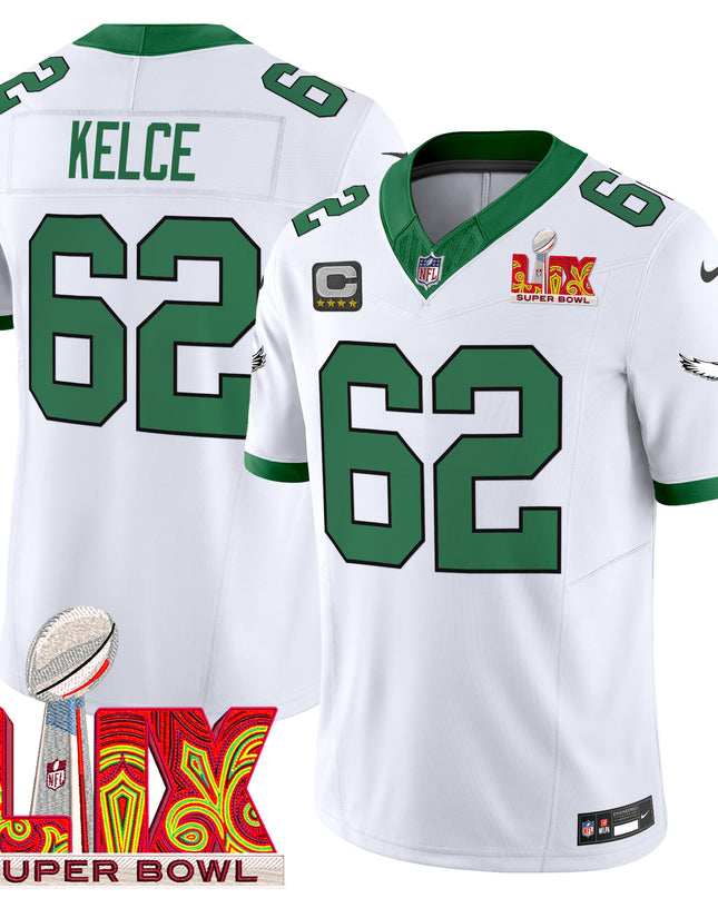 Men's Philadelphia Eagles Kelly Green Super Bowl LIX Patch Vapor Limited Jersey - All Stitched