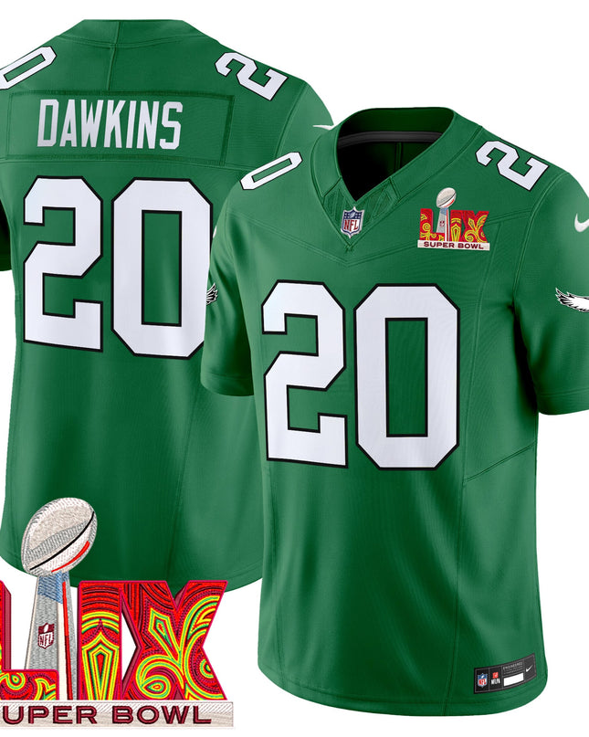 Men's Philadelphia Eagles Kelly Green Super Bowl LIX Patch Vapor Limited Jersey - All Stitched