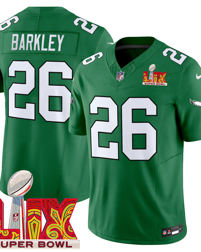 Men's Philadelphia Eagles Kelly Green Super Bowl LIX Patch Vapor Limited Jersey - All Stitched