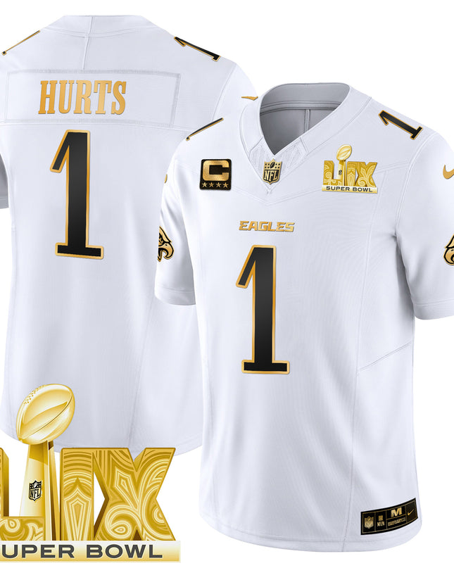 Men's Philadelphia Eagles Super Bowl LIX Patch Gold Vapor Limited Jersey - All Stitched
