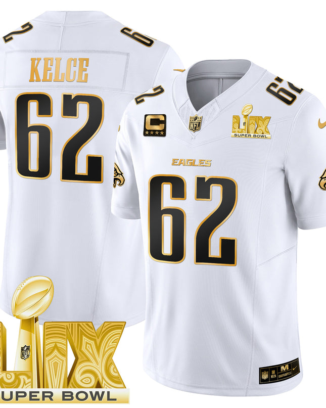 Men's Philadelphia Eagles Super Bowl LIX Patch Gold Vapor Limited Jersey - All Stitched