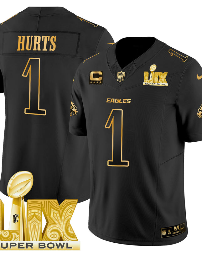 Men's Philadelphia Eagles Super Bowl LIX Patch Gold Vapor Limited Jersey - All Stitched