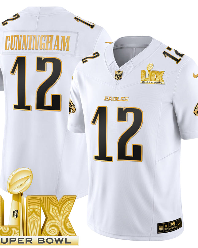 Men's Philadelphia Eagles Super Bowl LIX Patch Gold Vapor Limited Jersey - All Stitched