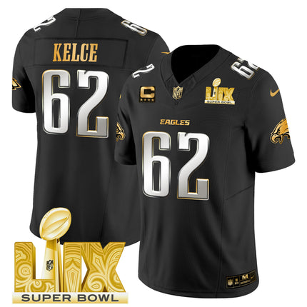 Men's Philadelphia Eagles Super Bowl LIX Patch Gold Vapor Limited Jersey - All Stitched