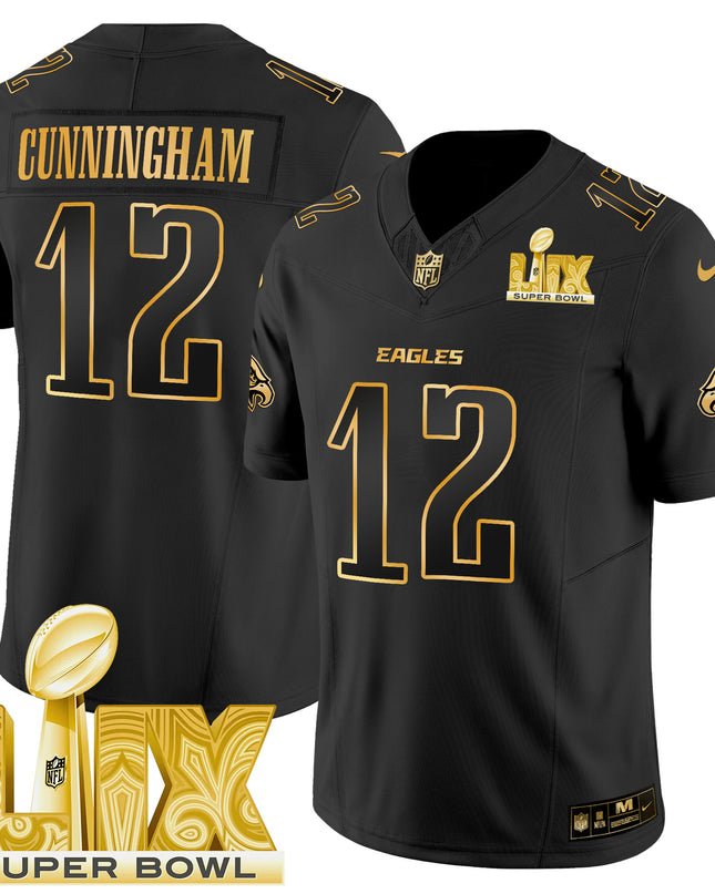Men's Philadelphia Eagles Super Bowl LIX Patch Gold Vapor Limited Jersey - All Stitched