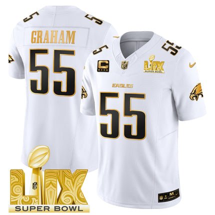 Men's Philadelphia Eagles Super Bowl LIX Patch Gold Vapor Limited Jersey - All Stitched