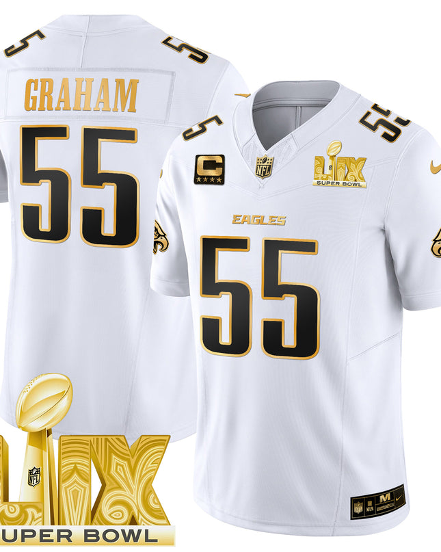 Men's Philadelphia Eagles Super Bowl LIX Patch Gold Vapor Limited Jersey - All Stitched
