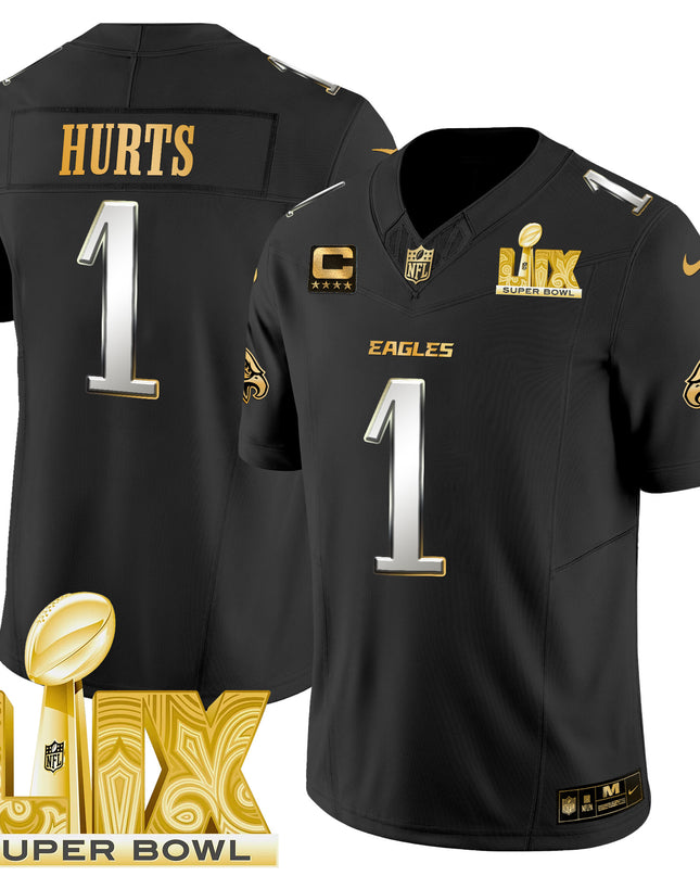 Men's Philadelphia Eagles Super Bowl LIX Patch Gold Vapor Limited Jersey - All Stitched