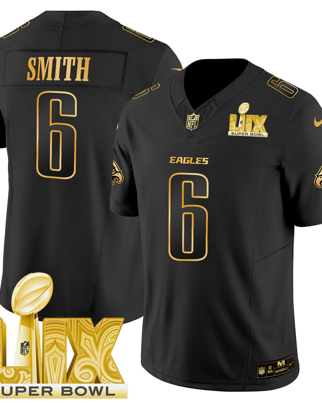 Men's Philadelphia Eagles Super Bowl LIX Patch Gold Vapor Limited Jersey - All Stitched