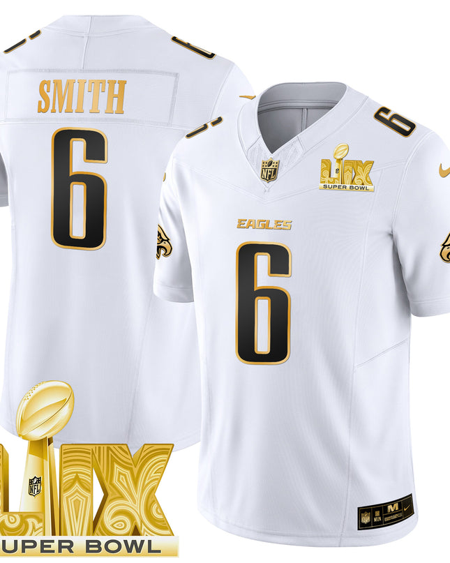 Men's Philadelphia Eagles Super Bowl LIX Patch Gold Vapor Limited Jersey - All Stitched