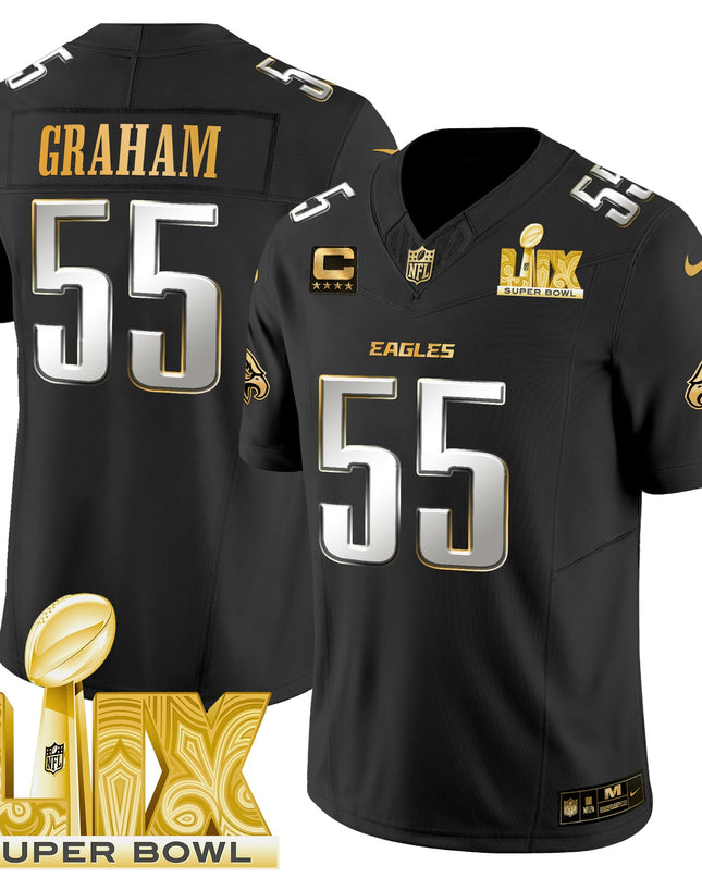 Men's Philadelphia Eagles Super Bowl LIX Patch Gold Vapor Limited Jersey - All Stitched